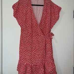 Old Navy Red and White Ruffled Wrap Sundress
